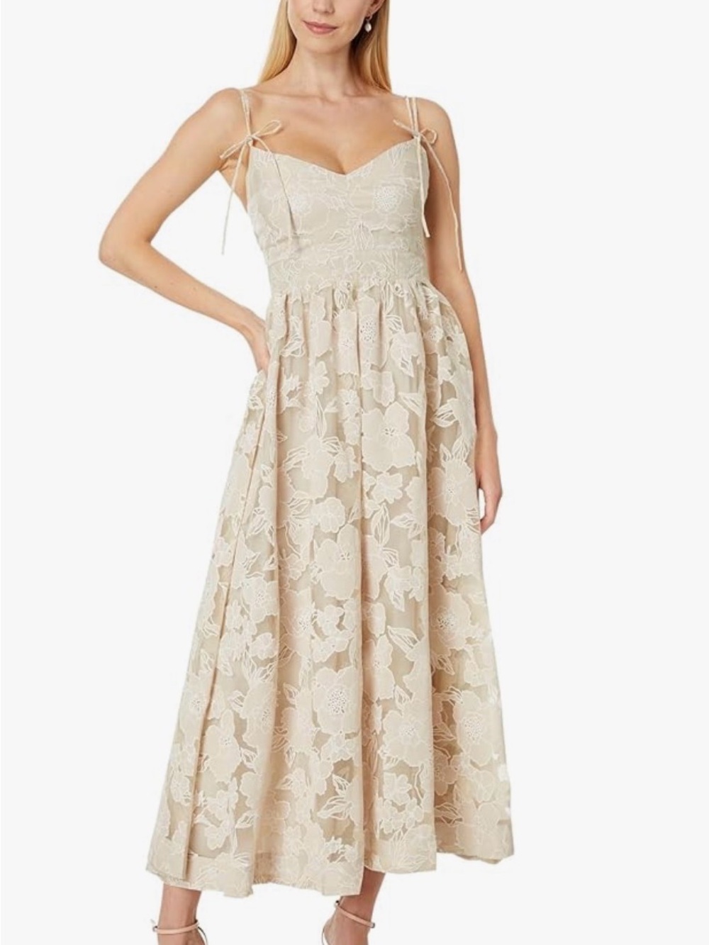 Anthropologie En Saison Floral Midi Dress S | Romantic Neutral Lace Dress